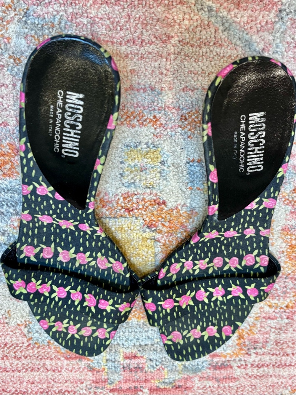 Moschino Pink Floral Slide Sandals